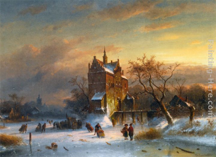 Skaters Near A Castle painting - Charles Henri Joseph Leickert Skaters Near A Castle art painting